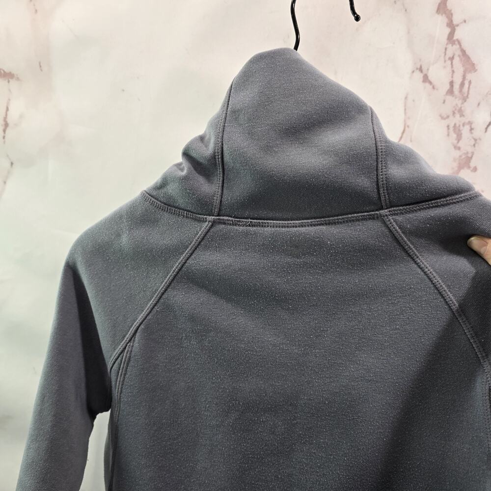 Athleta Sweatshirt Womens XS Gray Mock Cowl Fleece Pullover Wool Thumb Holes - Picture 6 of 11